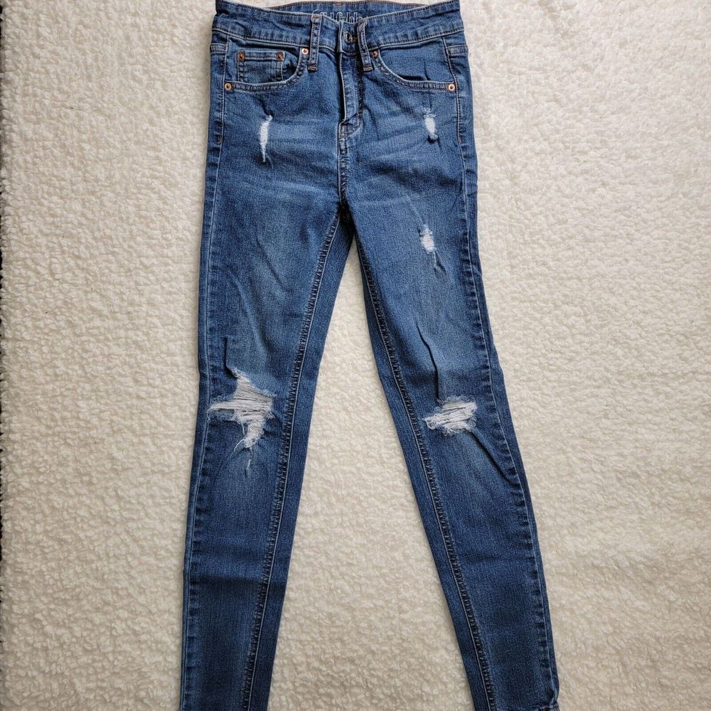 Wild Fable Skinny Jeans Womens 00 Stretch Denim 24X26 Blue Factory Distressed